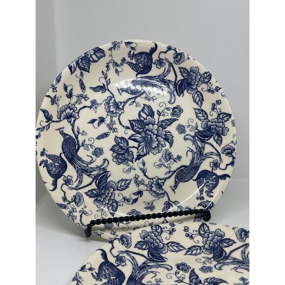 VTG Biltons Bird of Paradise Plates Set of 2 Blue Chinoiserie Peacock England 9" - Picture 3 of 5